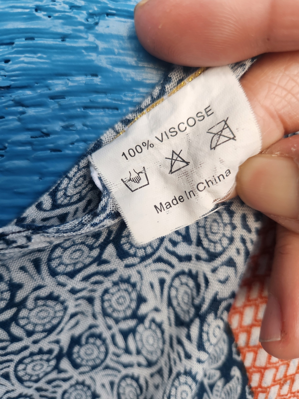Shiraleah Blue and Coral Patterned Kaftan Cover-Up - Picture 4 of 6